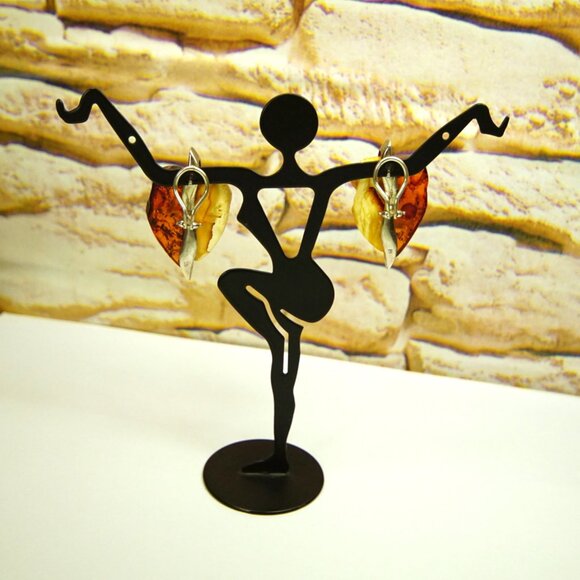 Big Amber & 925 Silver Omega Earrings - Made In Poland Rare Jewelry Her Gift - Picture 15 of 16